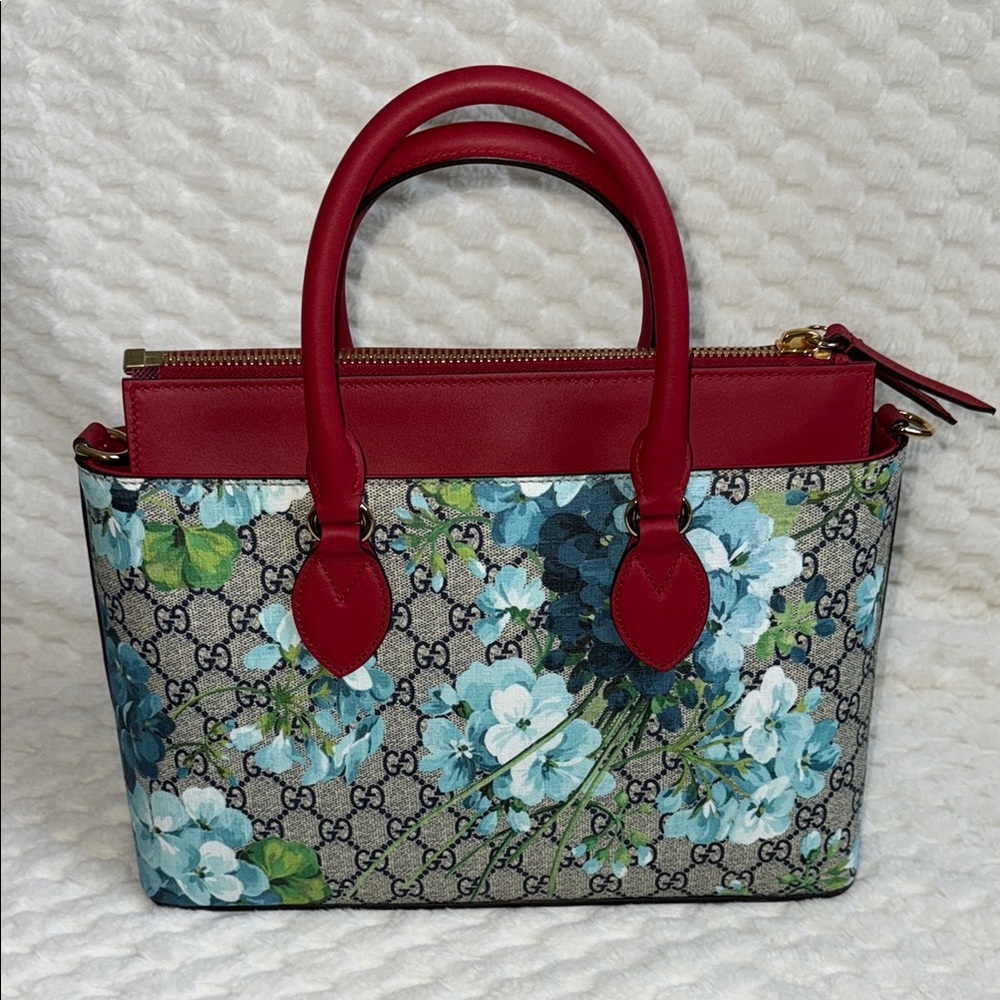 Gucci Blooms GG Floral Supreme Canvas Leather Handbag-546316-Authentic-NWT